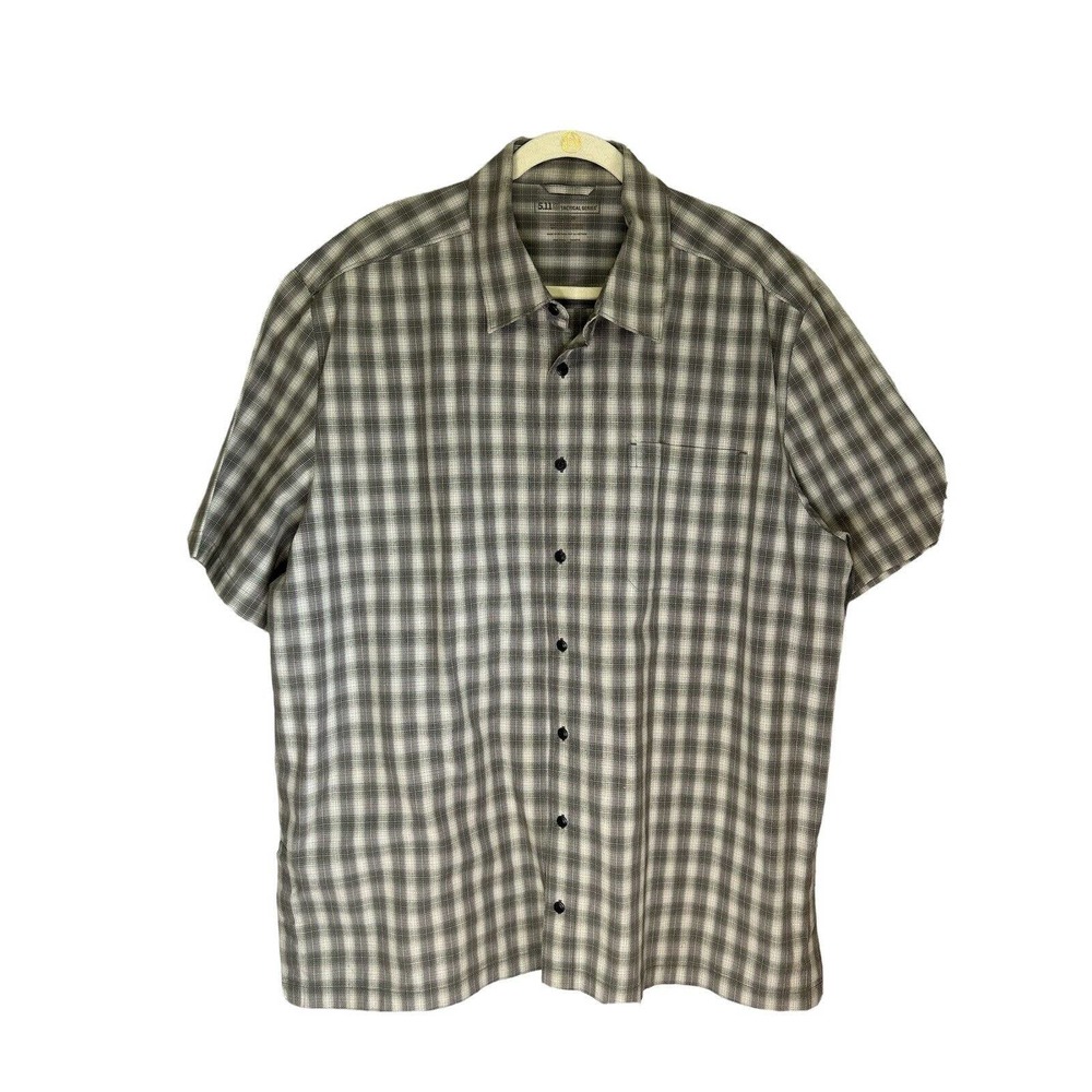 5.11 Shirt Mens Large Gray Plaid Short Sleeve Snap Button Up Conceal Carry 511